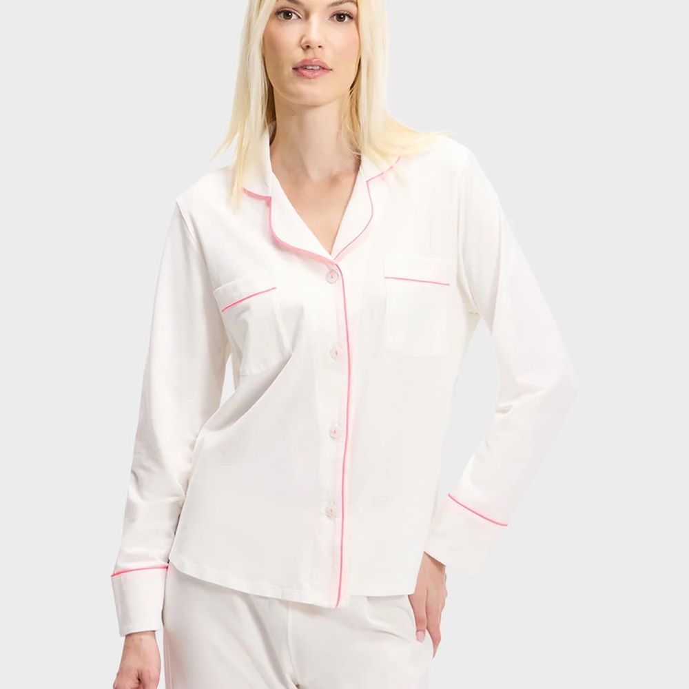 Brooks Brothers Wrinkle Resistant Cotton Pajama Set Pink Piping Medium NWT